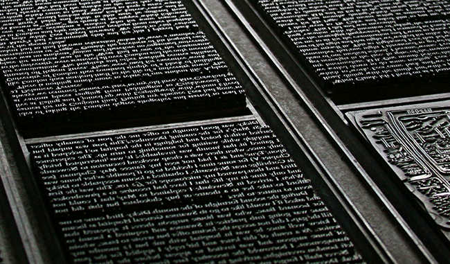 Metal type set and ready to print with